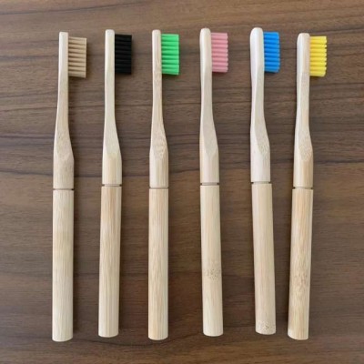 Round Wooden Handle Disposable Bamboo Toothbrush With Remove Brush Head